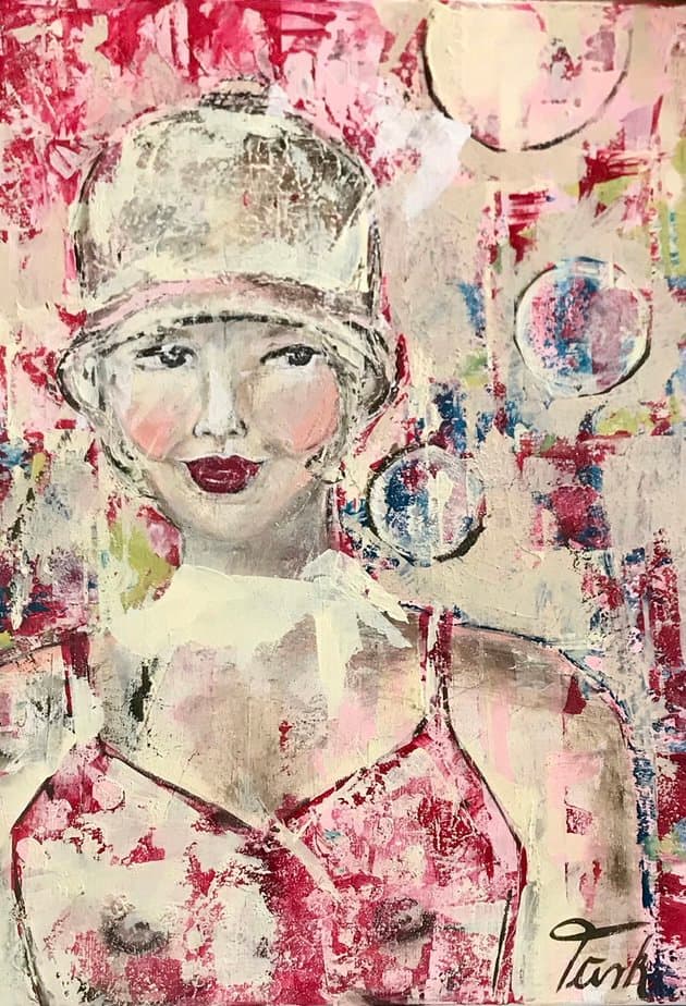 Frau mit Seifenblasen - Kunstwerk von Sabine Türk