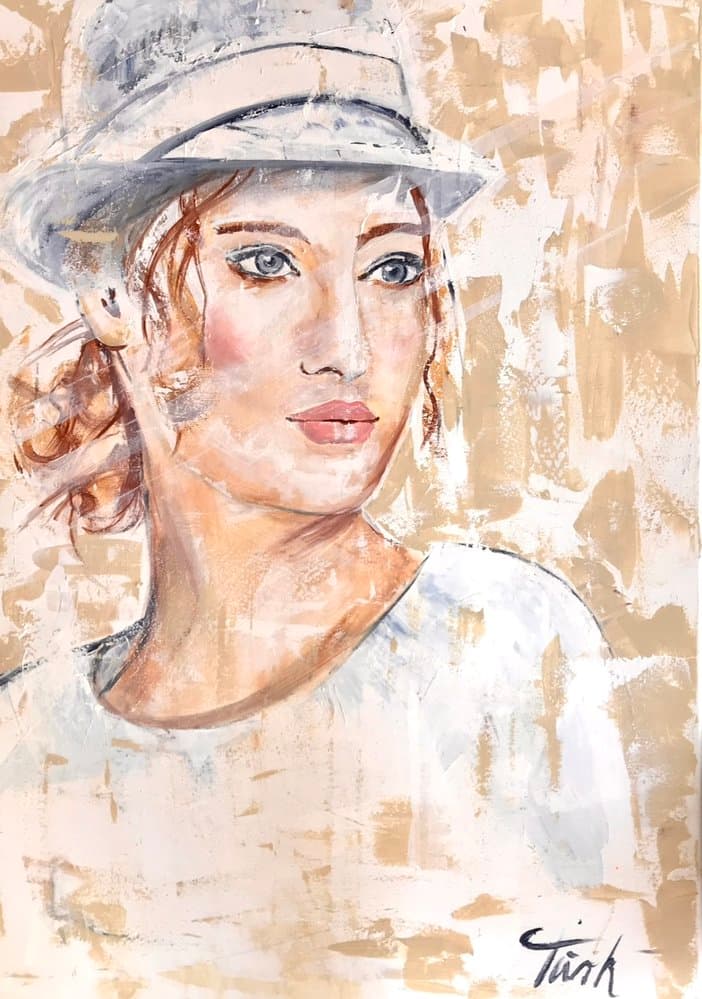 Frau Beige Hellblau - Kunstwerk von Sabine Türk