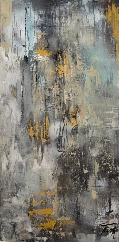 Abstrakt Hellblau Grau Gold - Kunstwerk von Sabine Türk