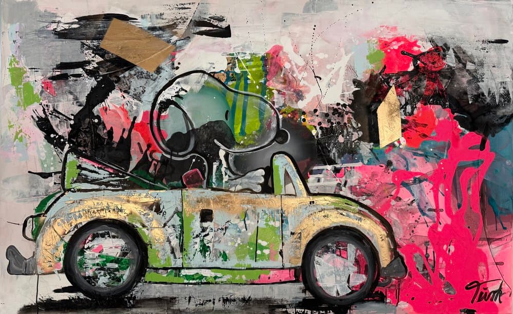 Snoopy im Beetle - Kunstwerk von Sabine Türk