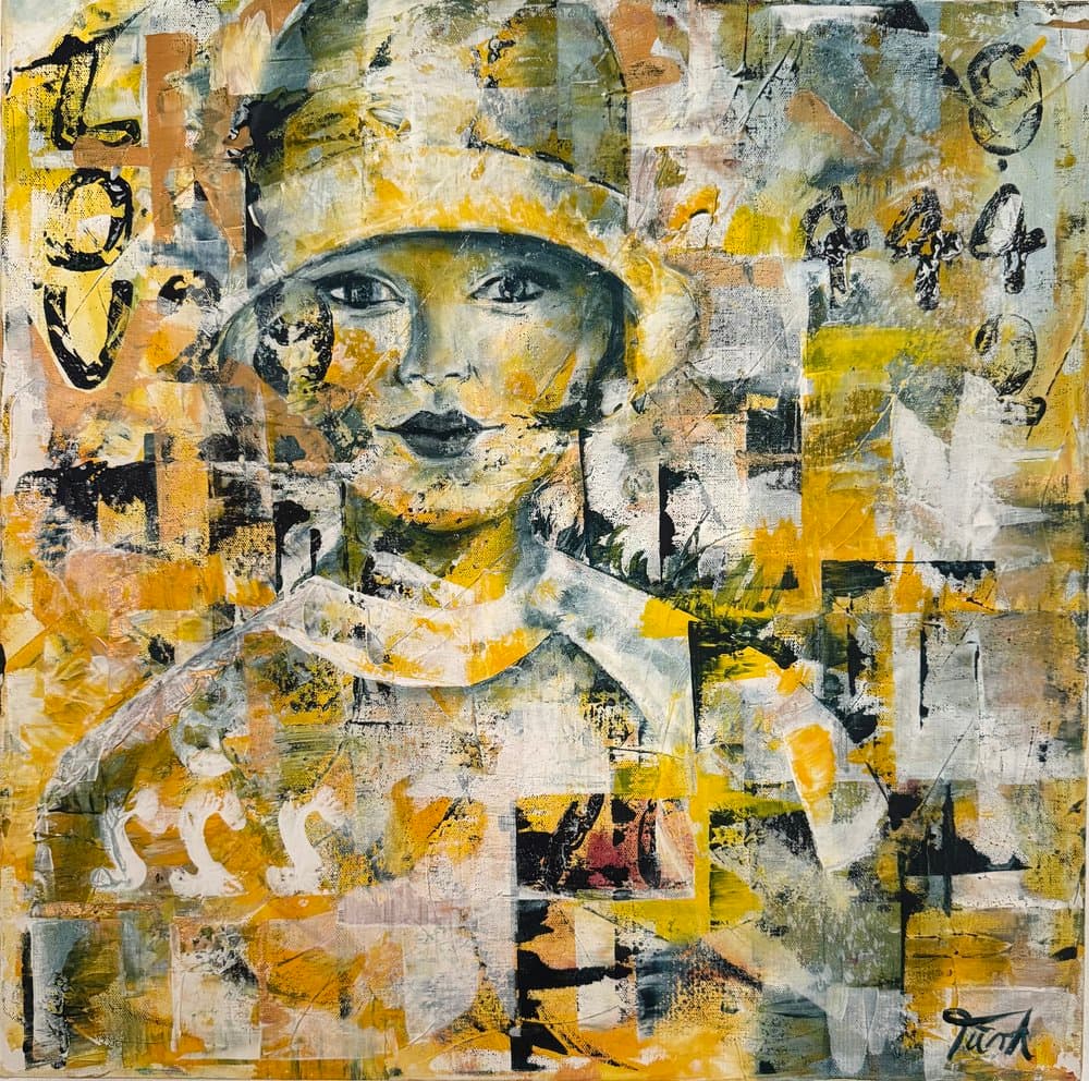 Frau mit Hut Gelb Indigo - Acyl auf Leinwand, September 2010 - Kunstwerk von Sabine Türk