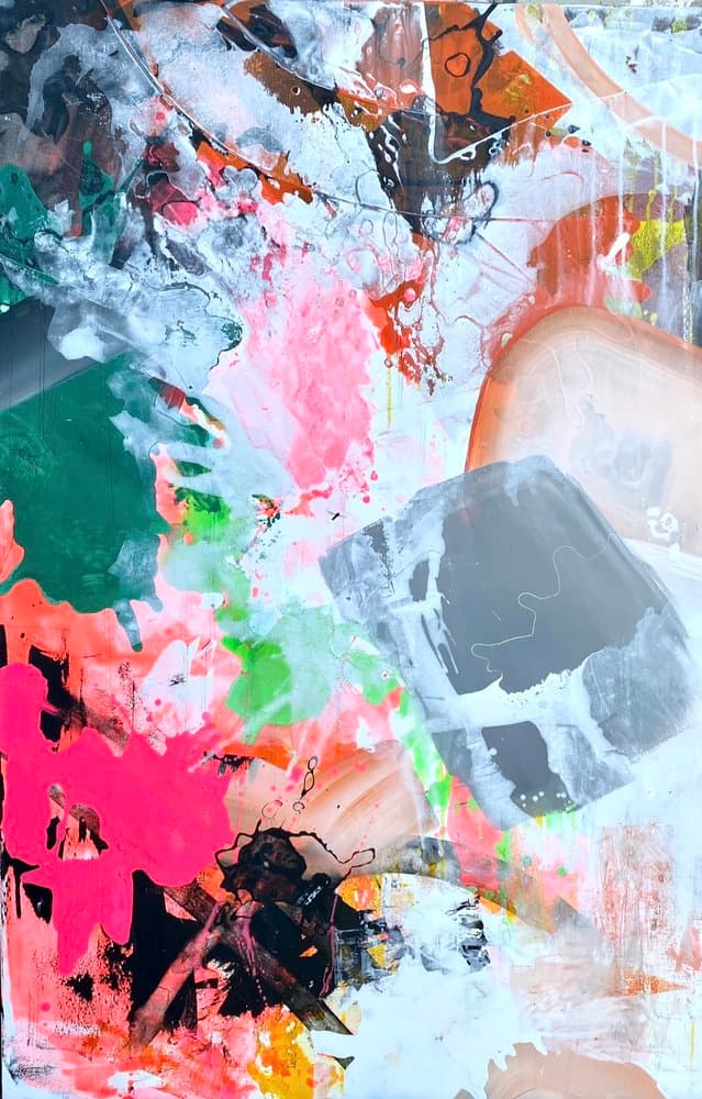 Abstrakt Pink Grün Grau - Kunstwerk von Sabine Türk