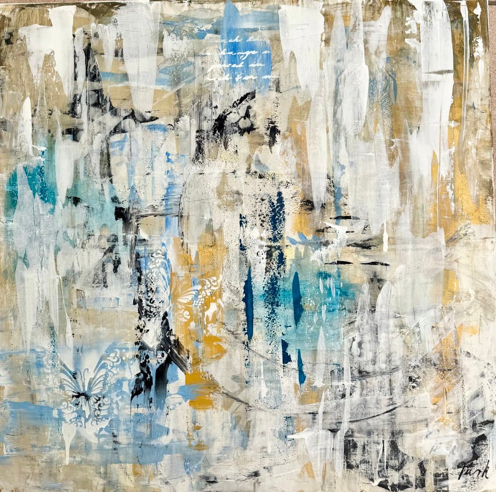 Abstrakt Hellblau Beige - Kunstwerk von Sabine Türk