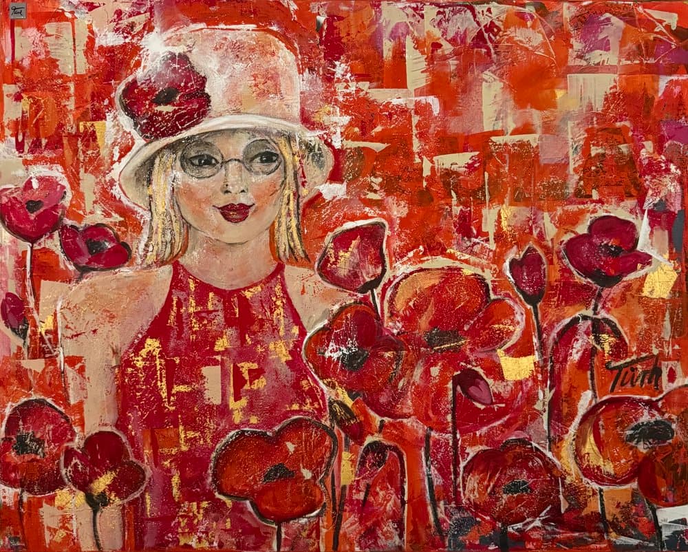 Sabine im Mohnfeld - Acryl auf Leinwand, März 2008 - Kunstwerk von Sabine Türk