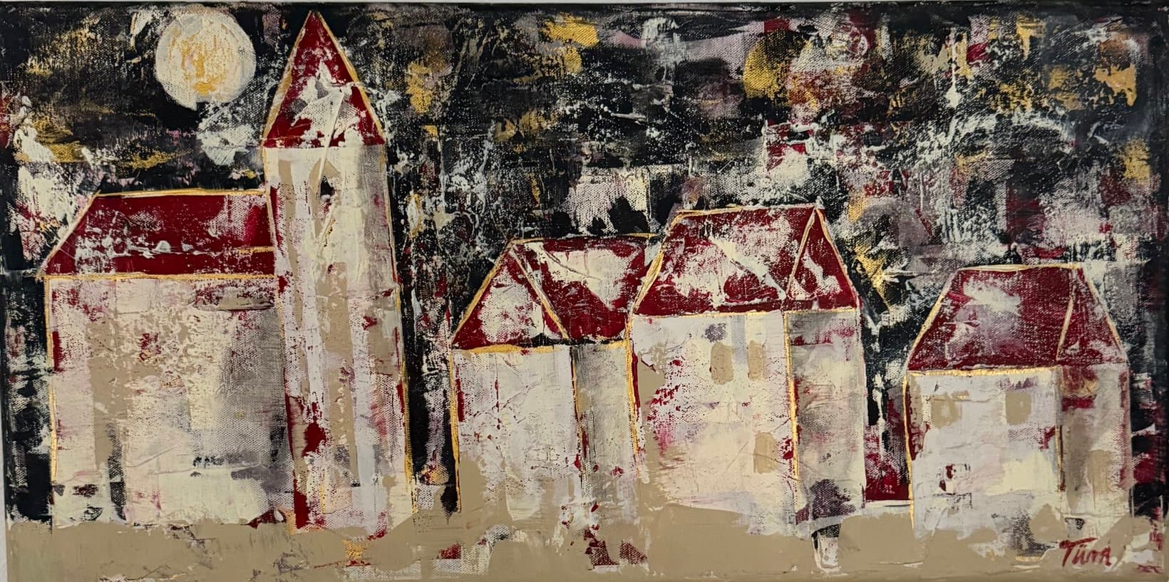 Häuser bei Nacht - Kunstwerk von Sabine Türk