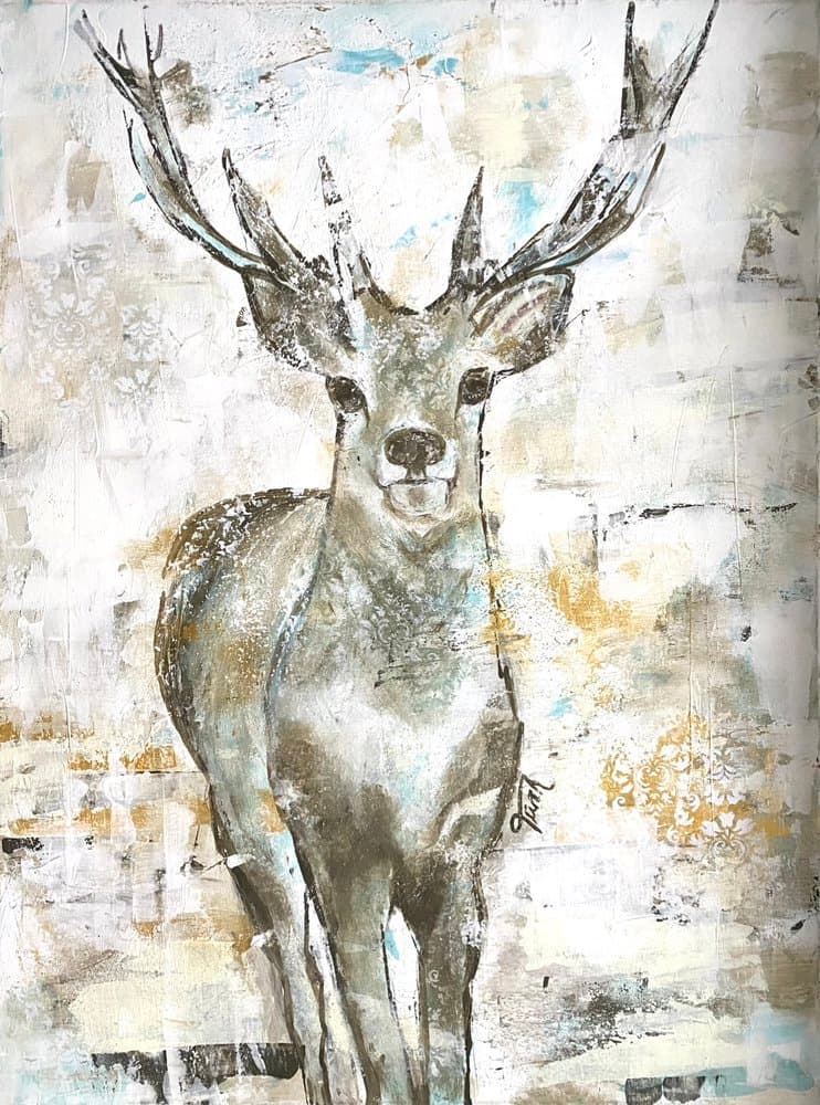 Hirsch im Schnee - Kunstwerk von Sabine Türk