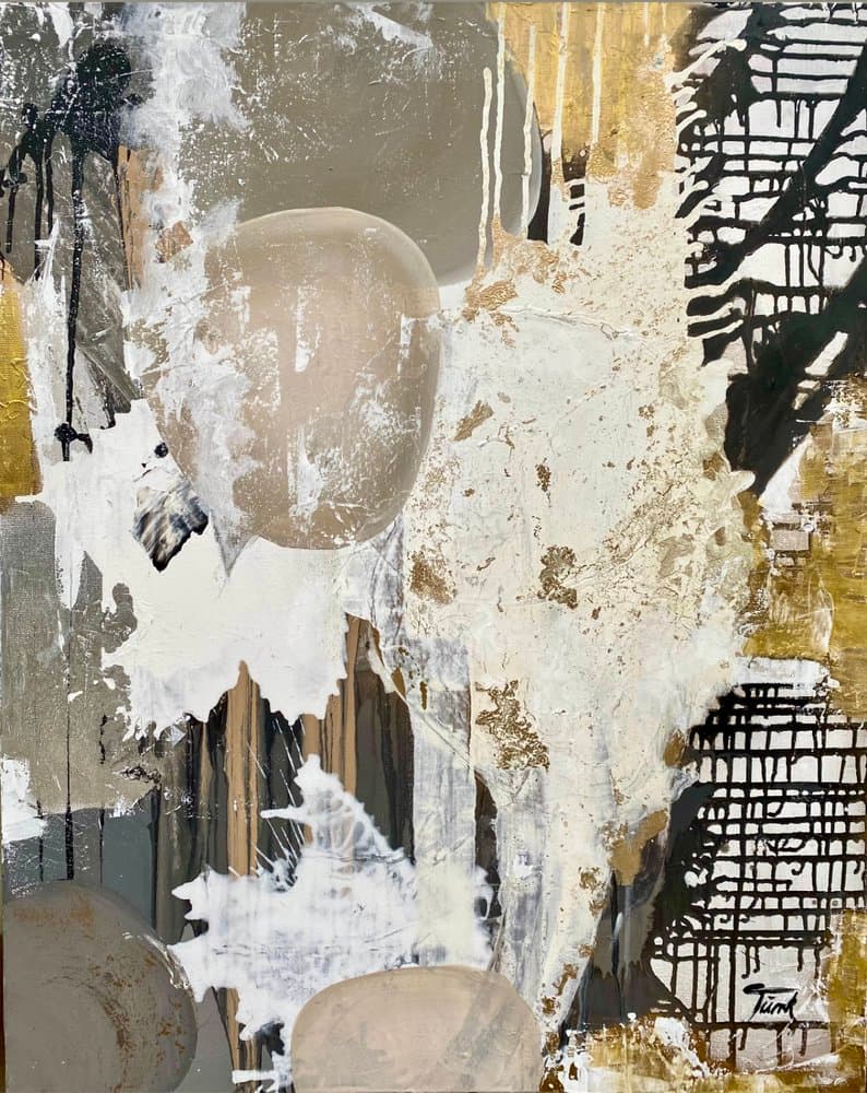 Abstrakt Taupe Gold - Kunstwerk von Sabine Türk