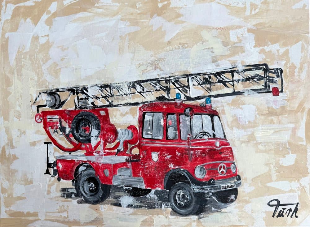 Mercedes Feuerwehr Oldtimer - Kunstwerk von Sabine Türk