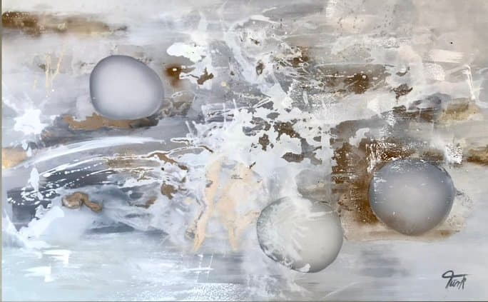 Abstrakt Hellgrau Gold - Kunstwerk von Sabine Türk