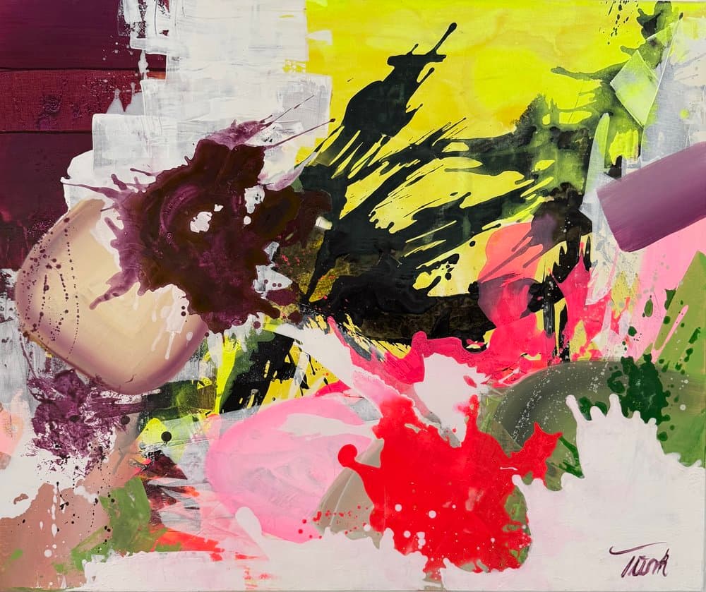 Abstrakt Gelb Aubergine - Kunstwerk von Sabine Türk