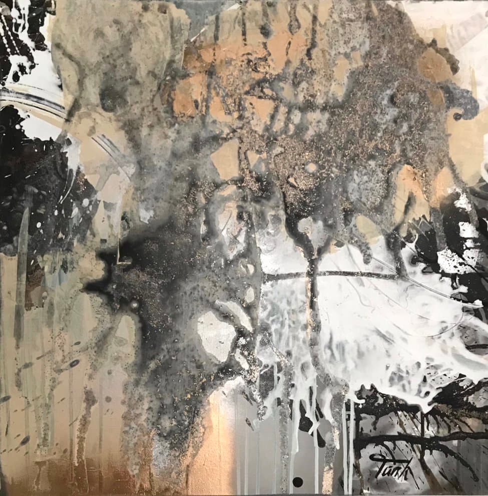 Abstrakt Grau Gold - Kunstwerk von Sabine Türk